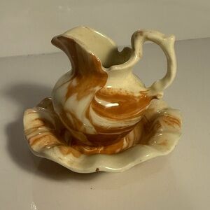 Geogia Clay Vintage Tan/cream Drip Glaze Mini Water Pitcher & Wash Basin